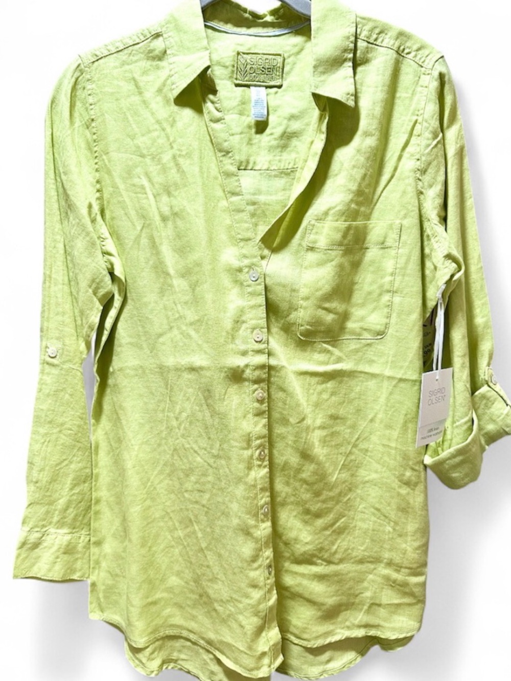 NWT Sigrid Olsen Lime Green Linen Tunic Shirt Small